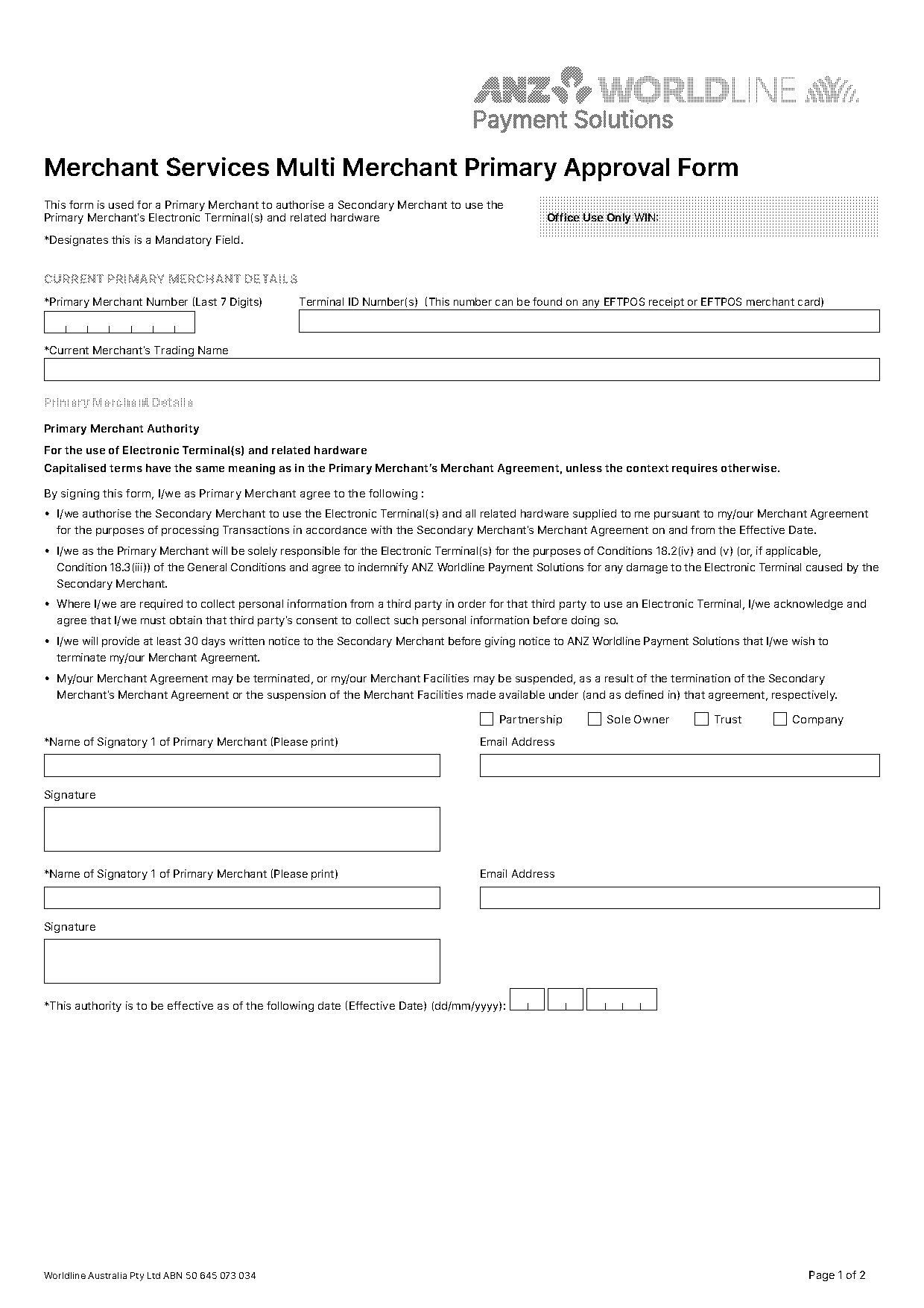 anz third party authority form