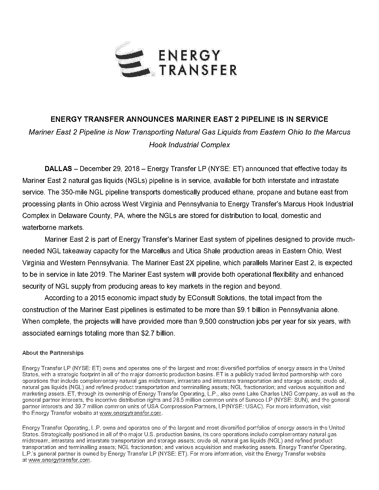 energy transfer press release