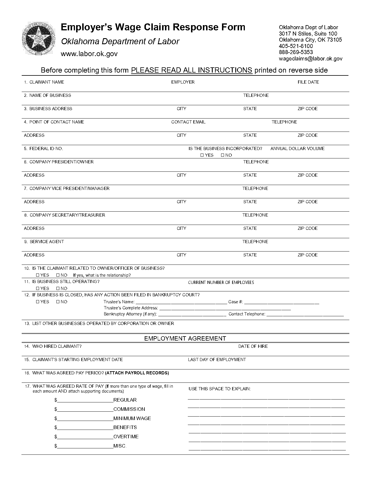 oklahoma workers compensation wage statement form