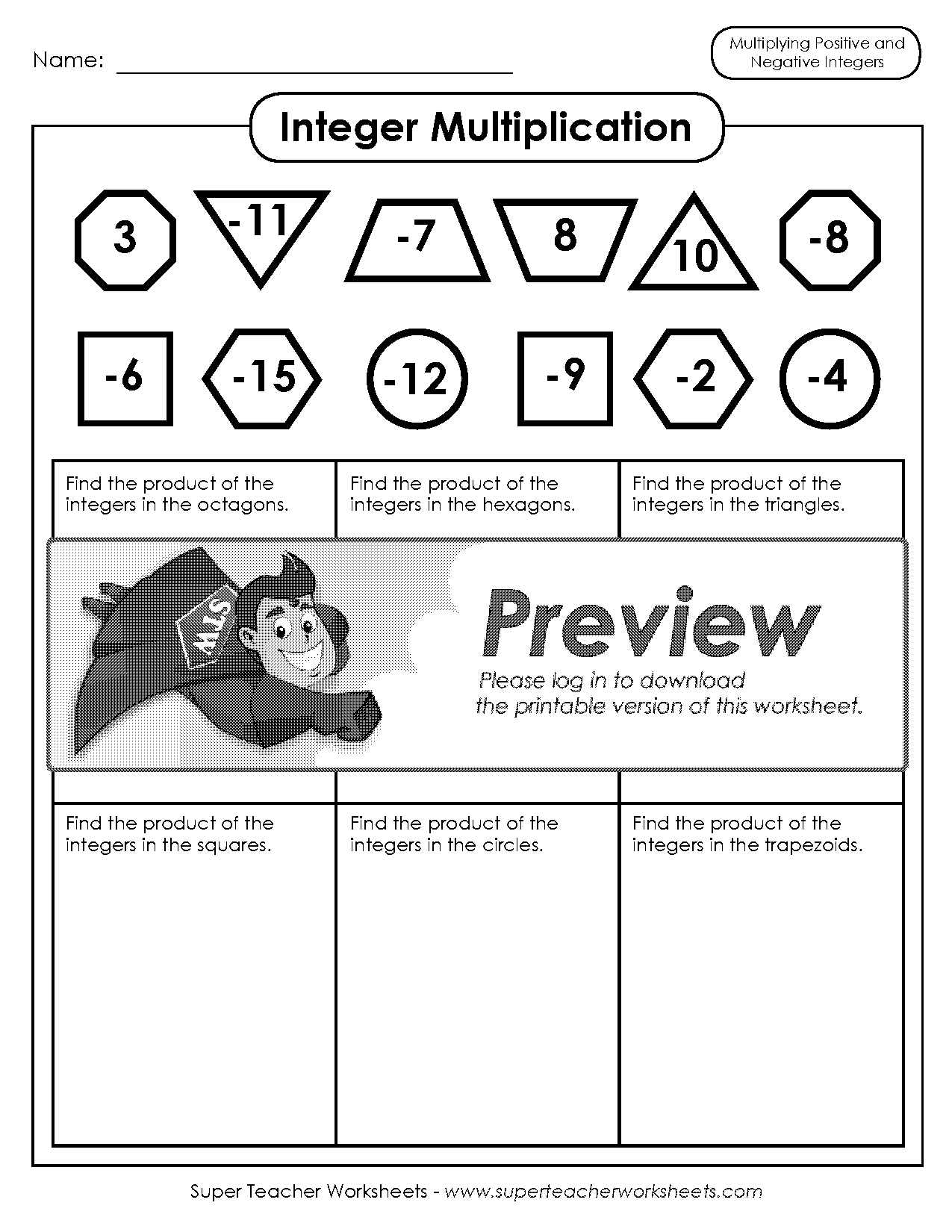 multiplication with negatives worksheet answer key