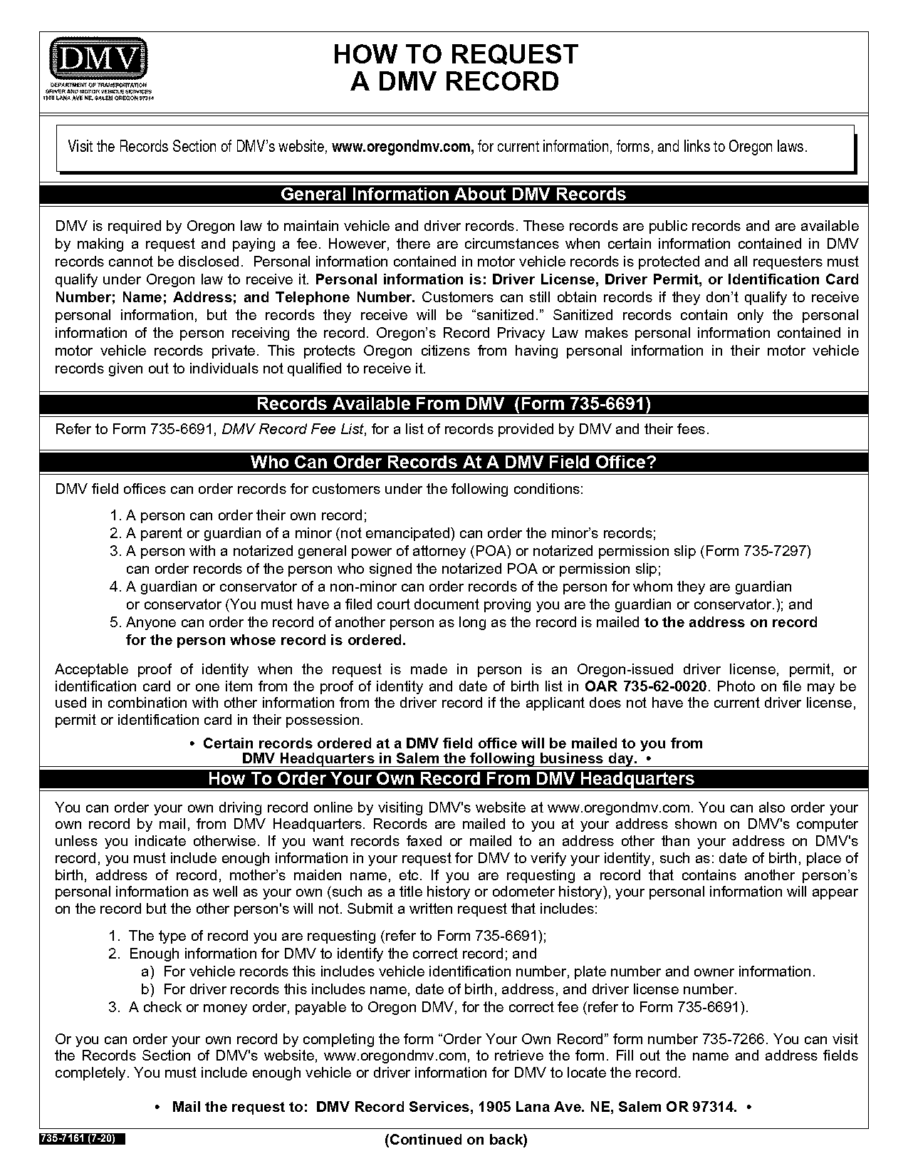 dmv oregon free driving record