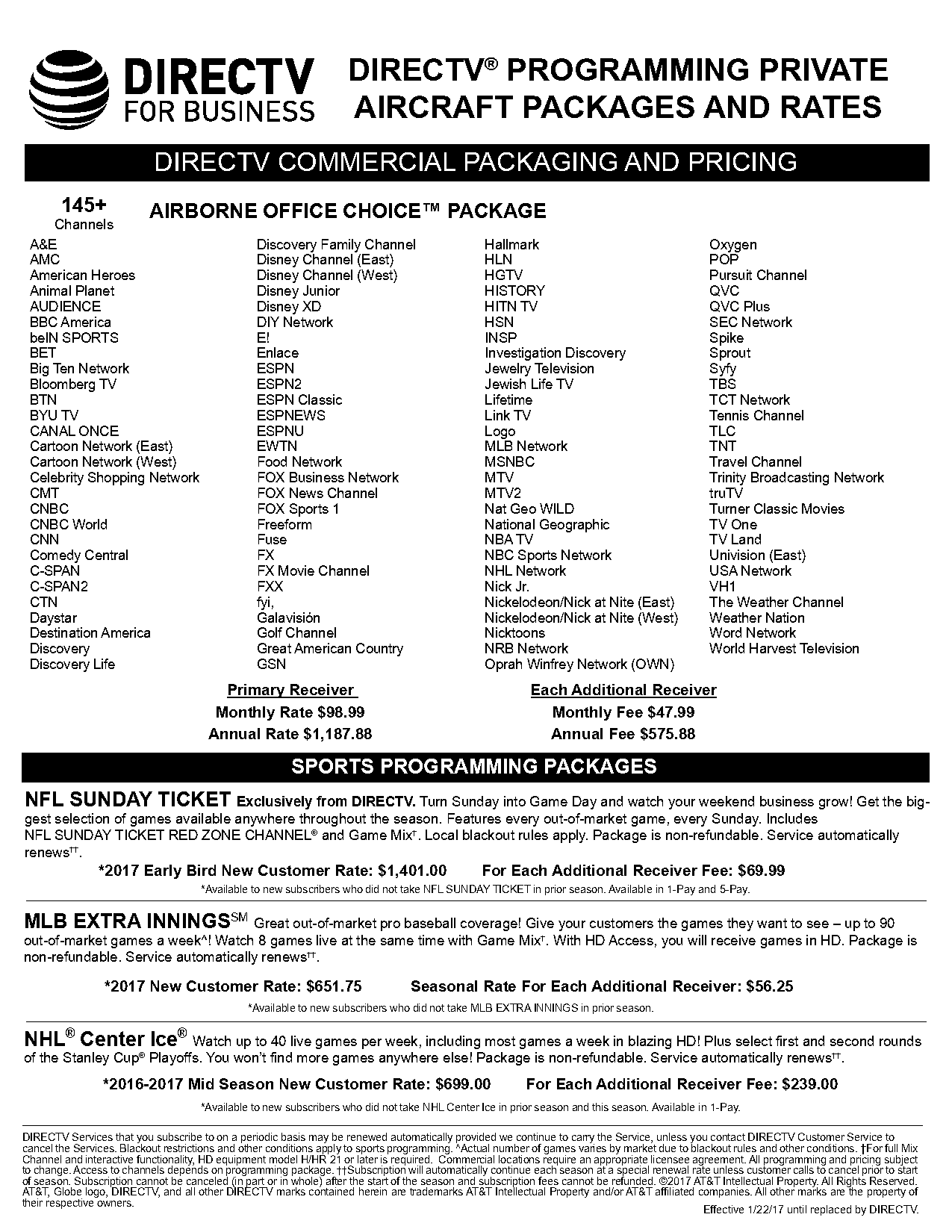 direct tv channel packages prices