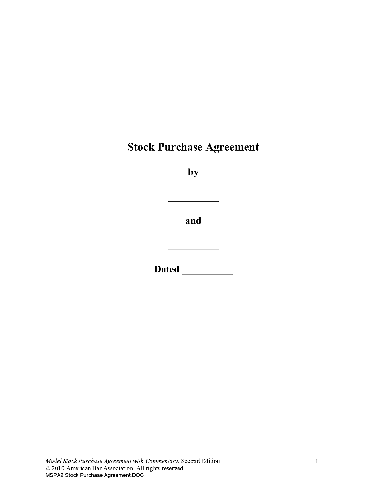 aba model form stock purchase agreement