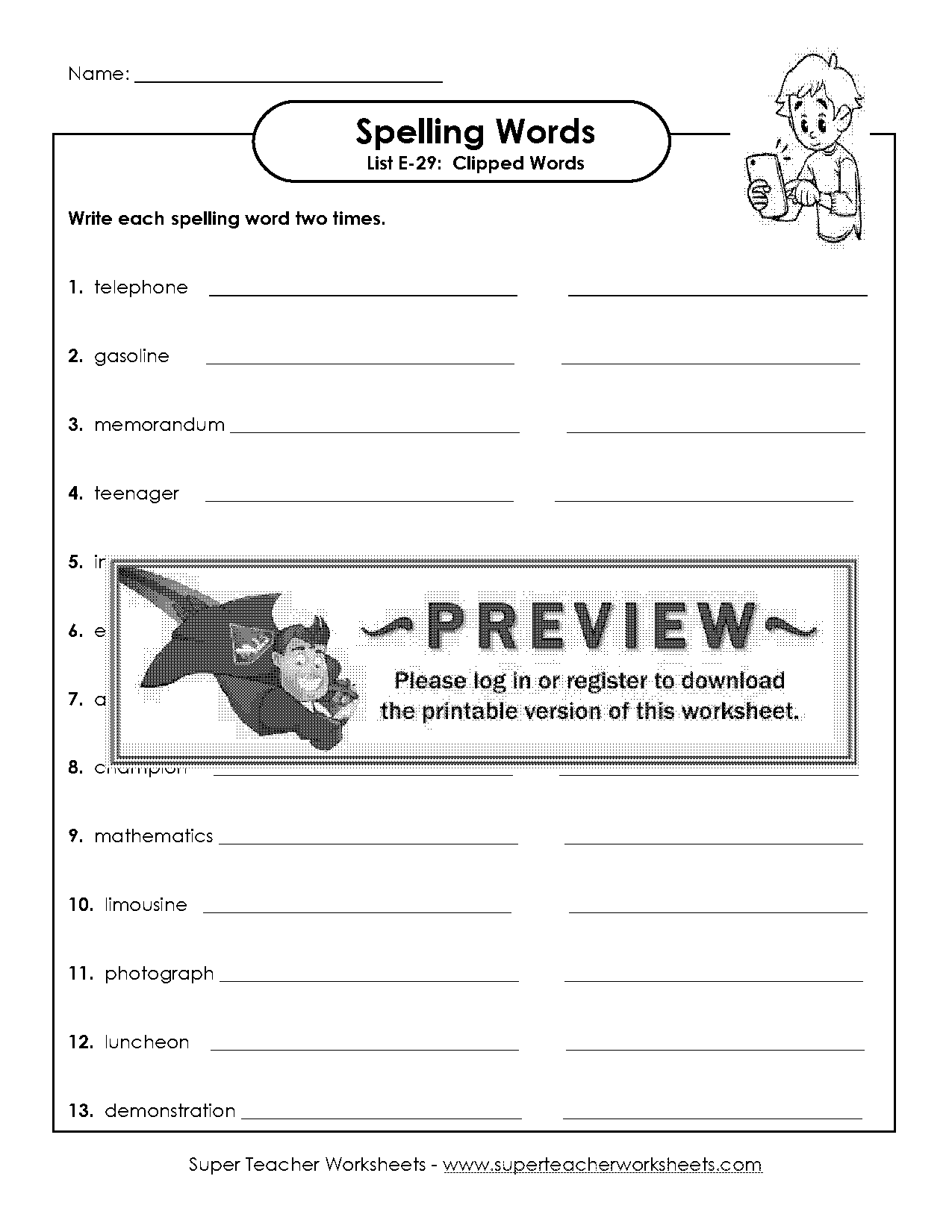 clipped words worksheets pdf