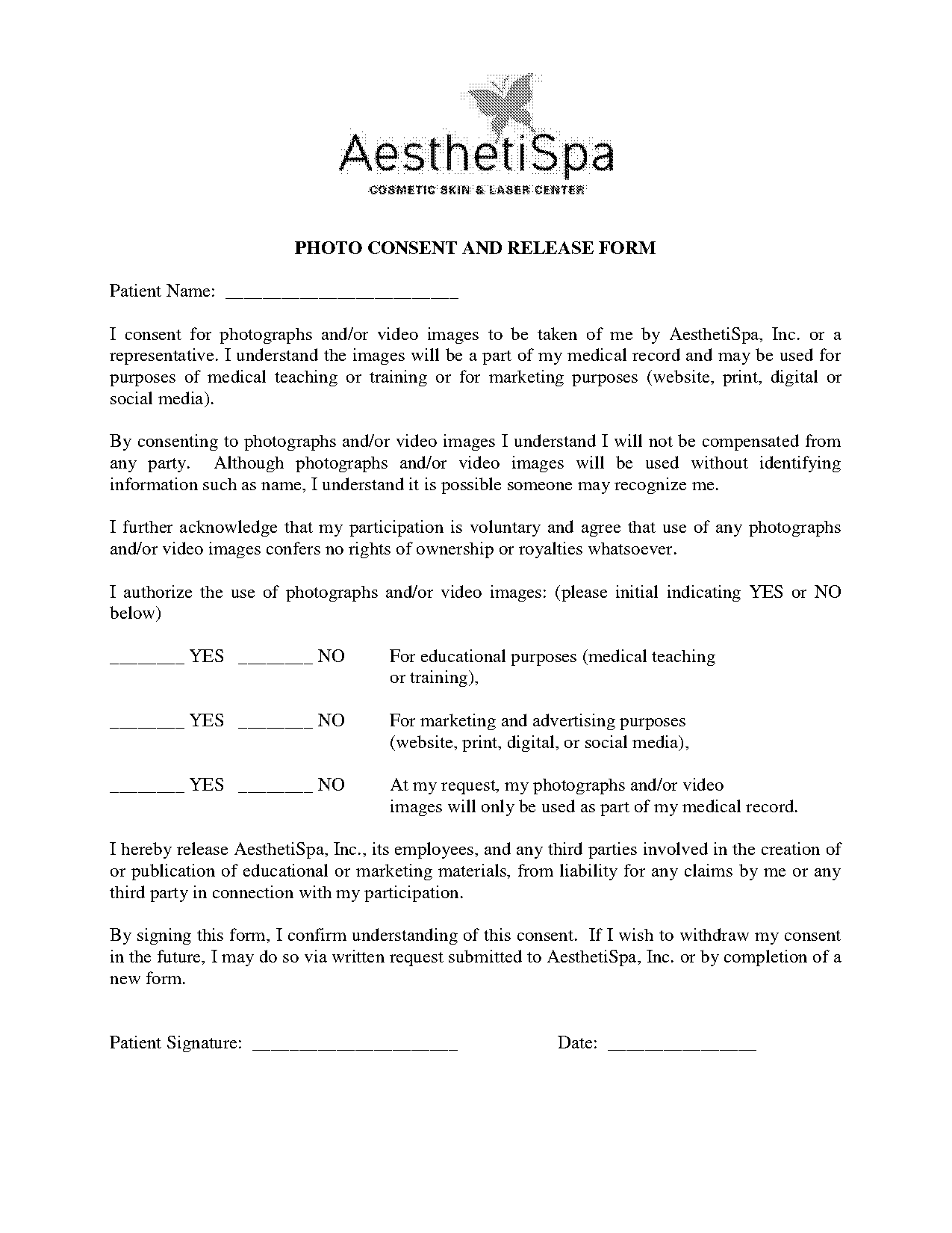 client release form for spa