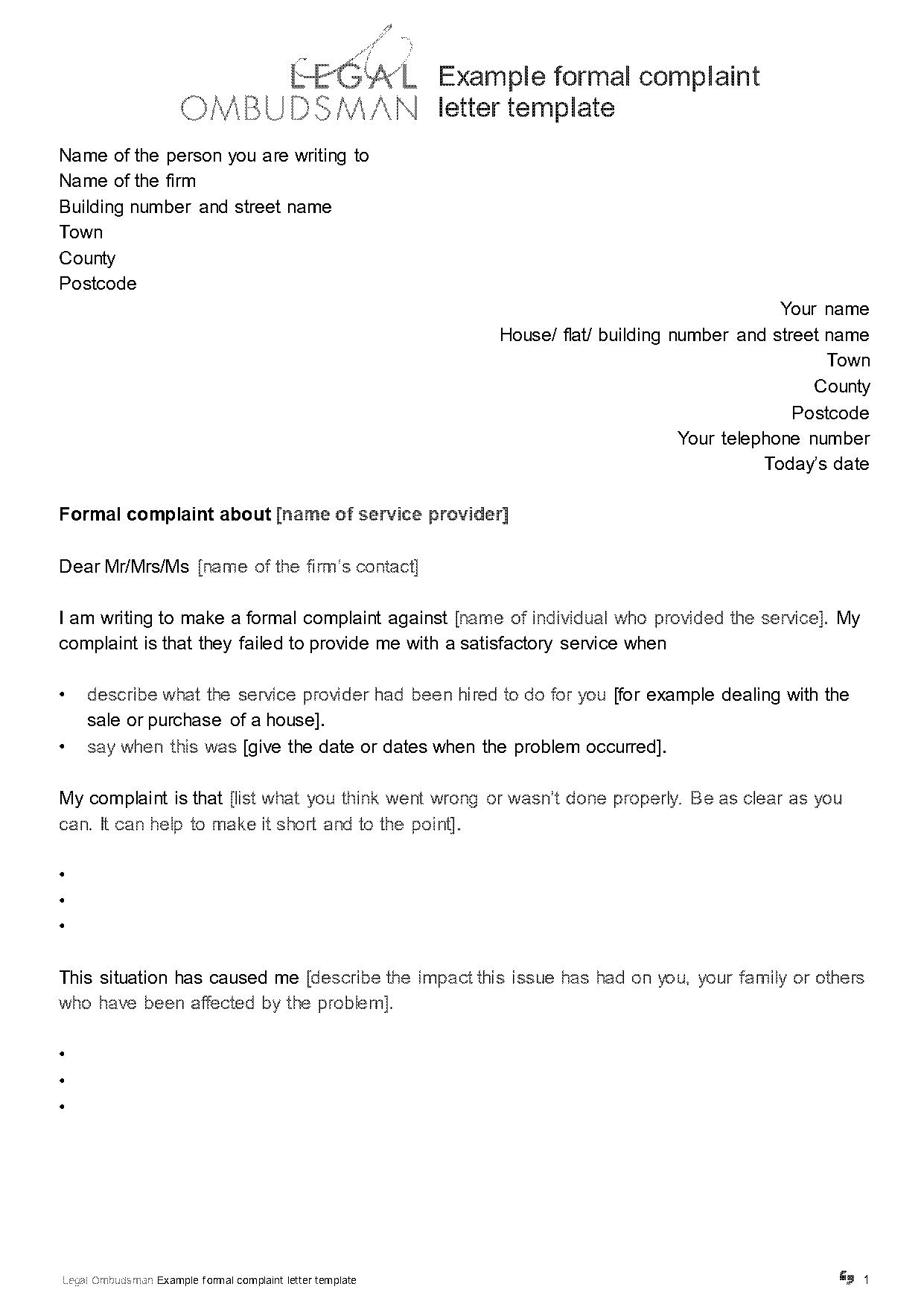 bank complaint letter template