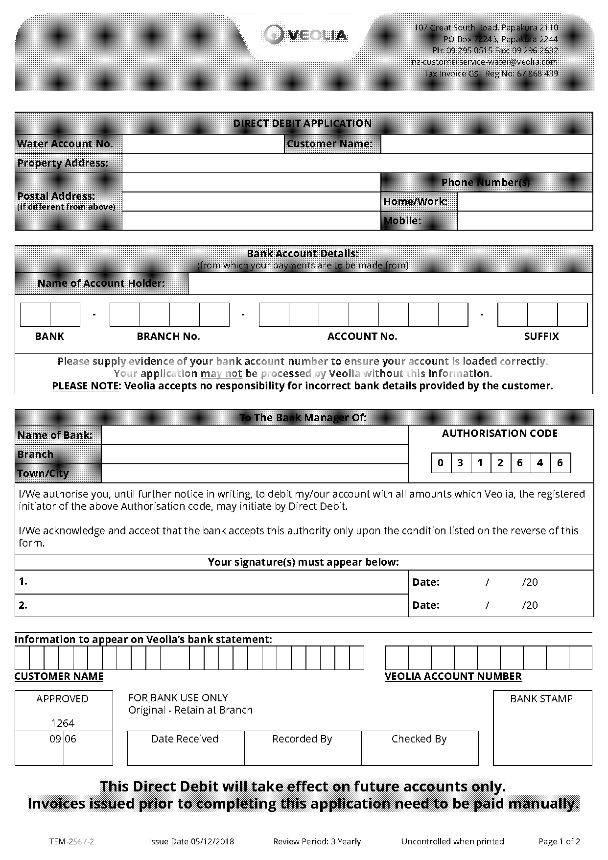 anz direct debit form nz