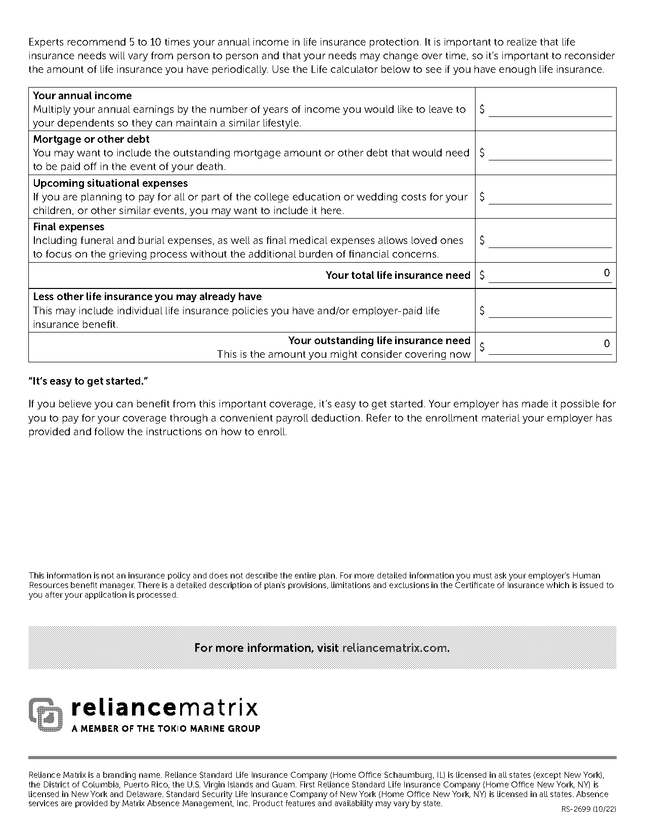 reliance life insurance policy calculator