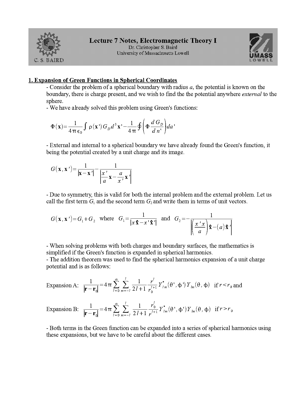 write spherical green function with spherical harmonics