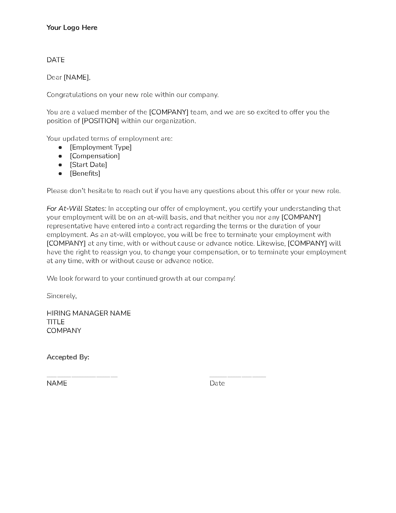 company promotion letter sample