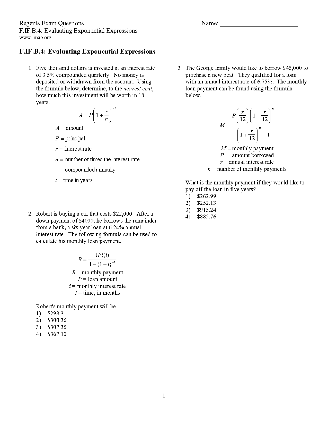 continuous interest formula word problems worksheet