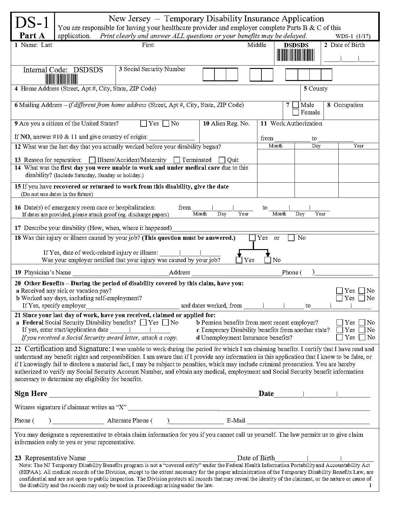 nj state disability application form