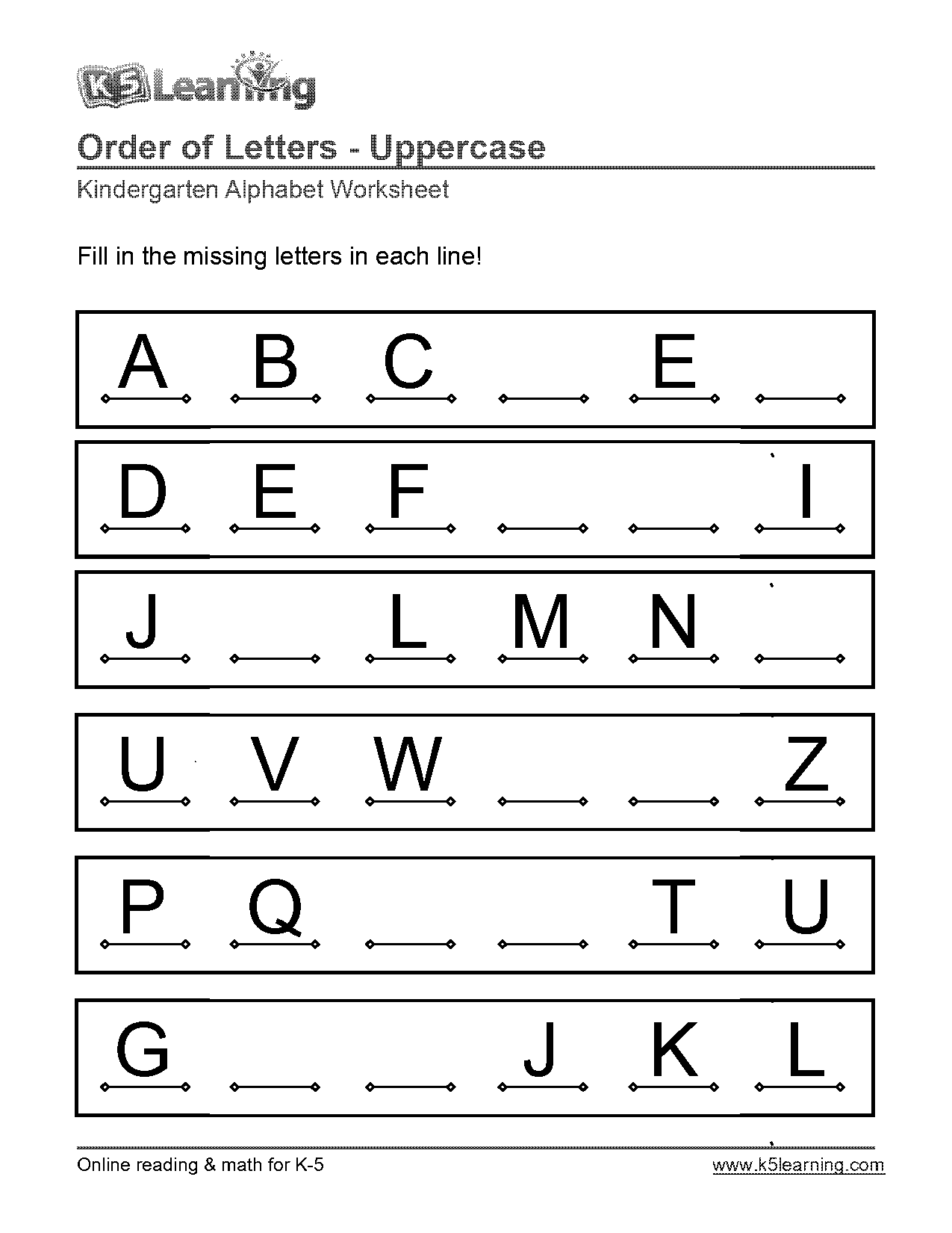 letters j k l kindergarten worksheet