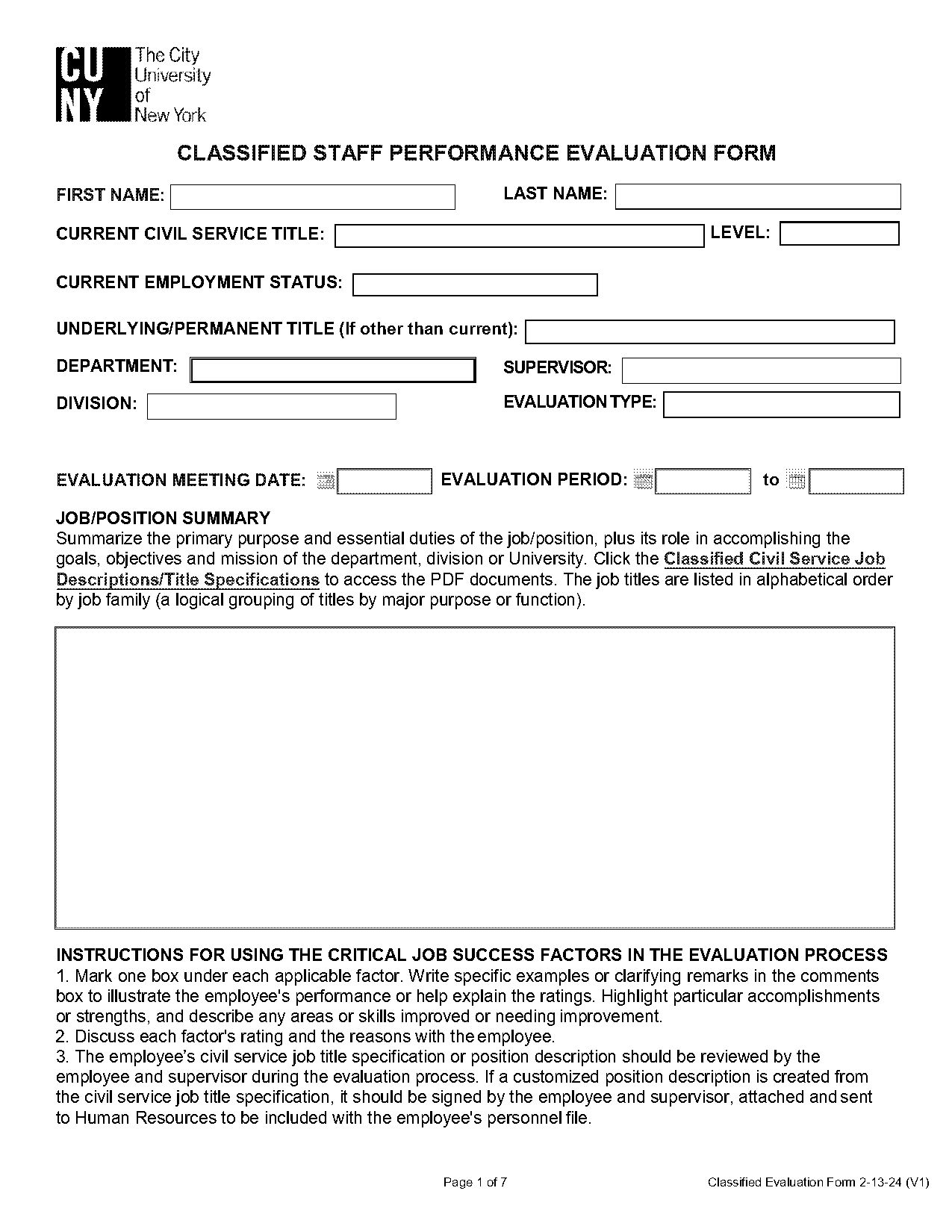 employee work performance evaluation form