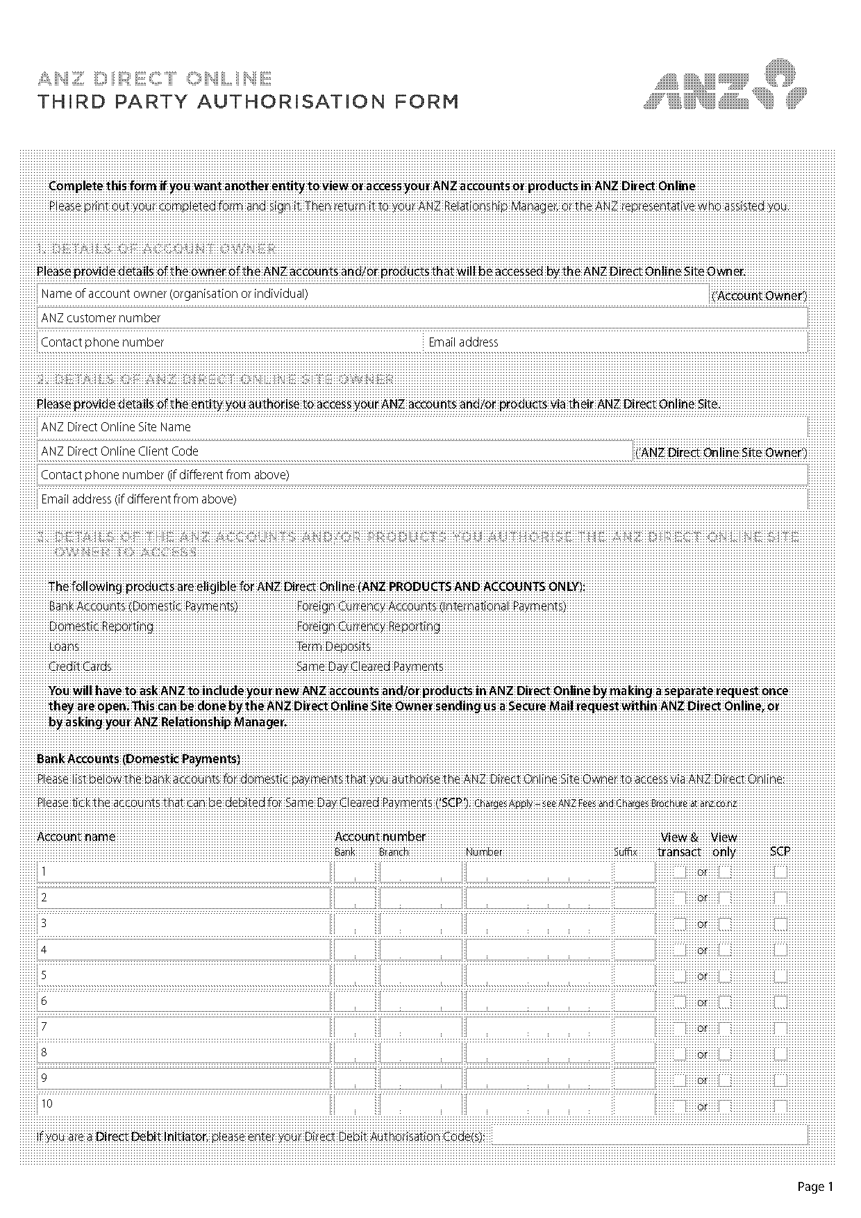 anz third party authority form