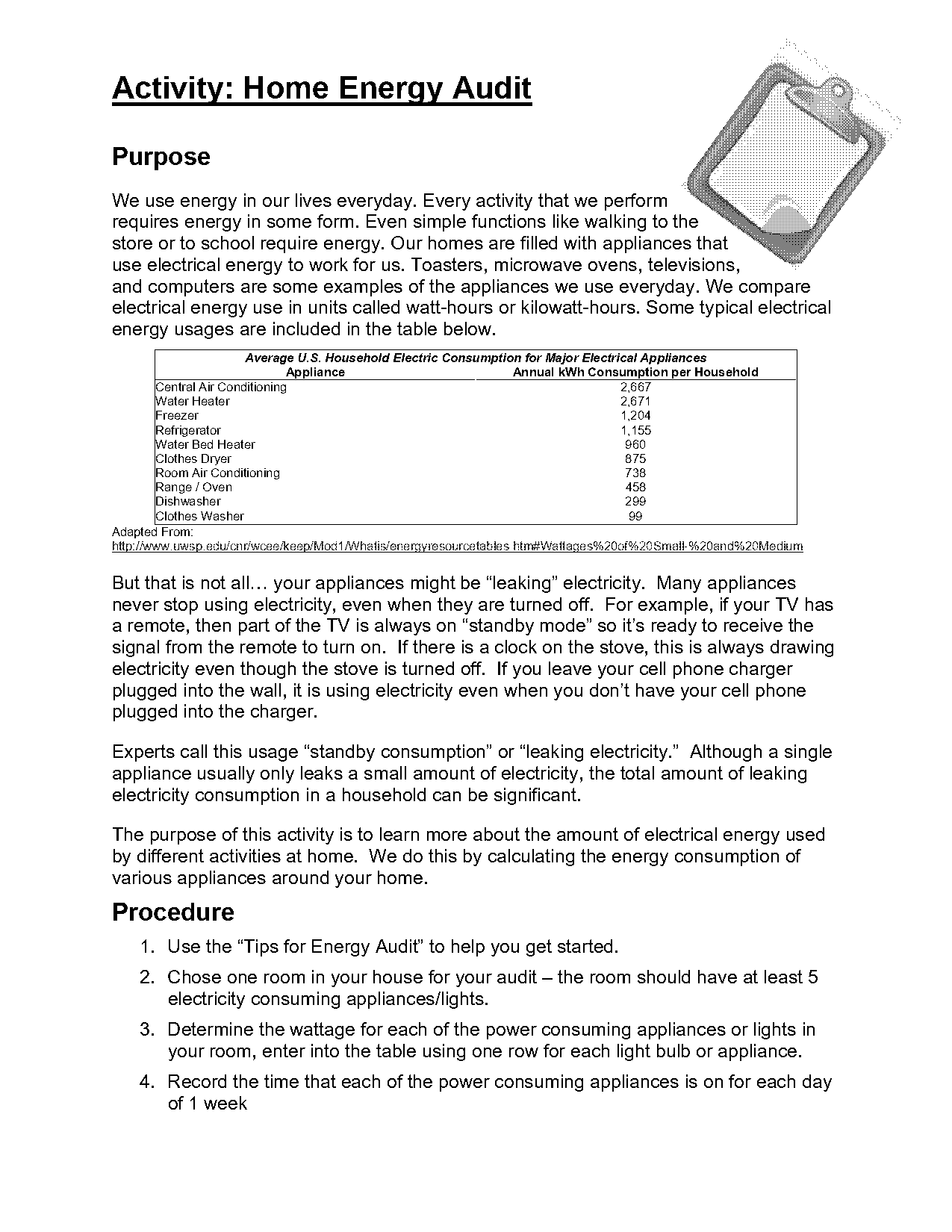 home energy audit electricity use worksheet