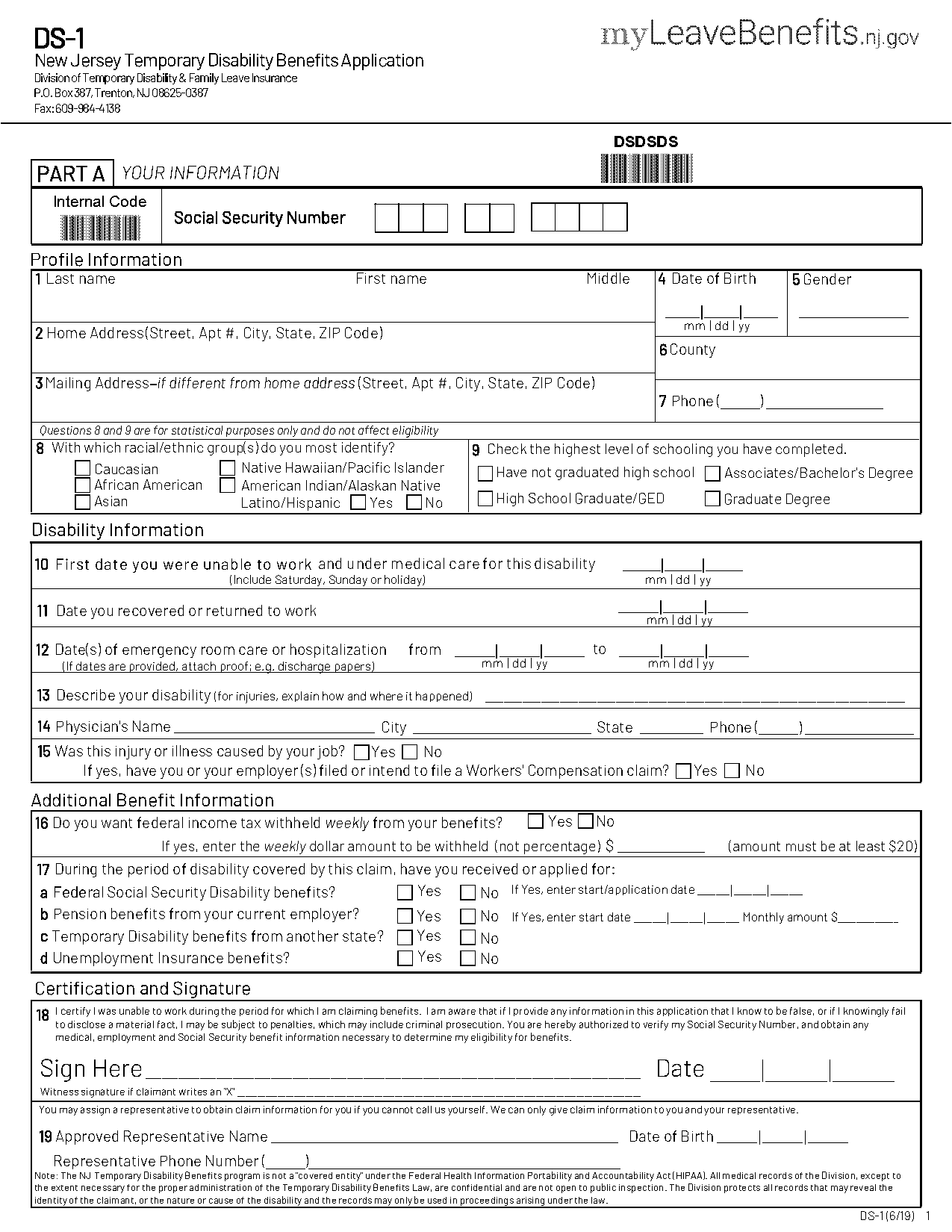 nj state disability application form