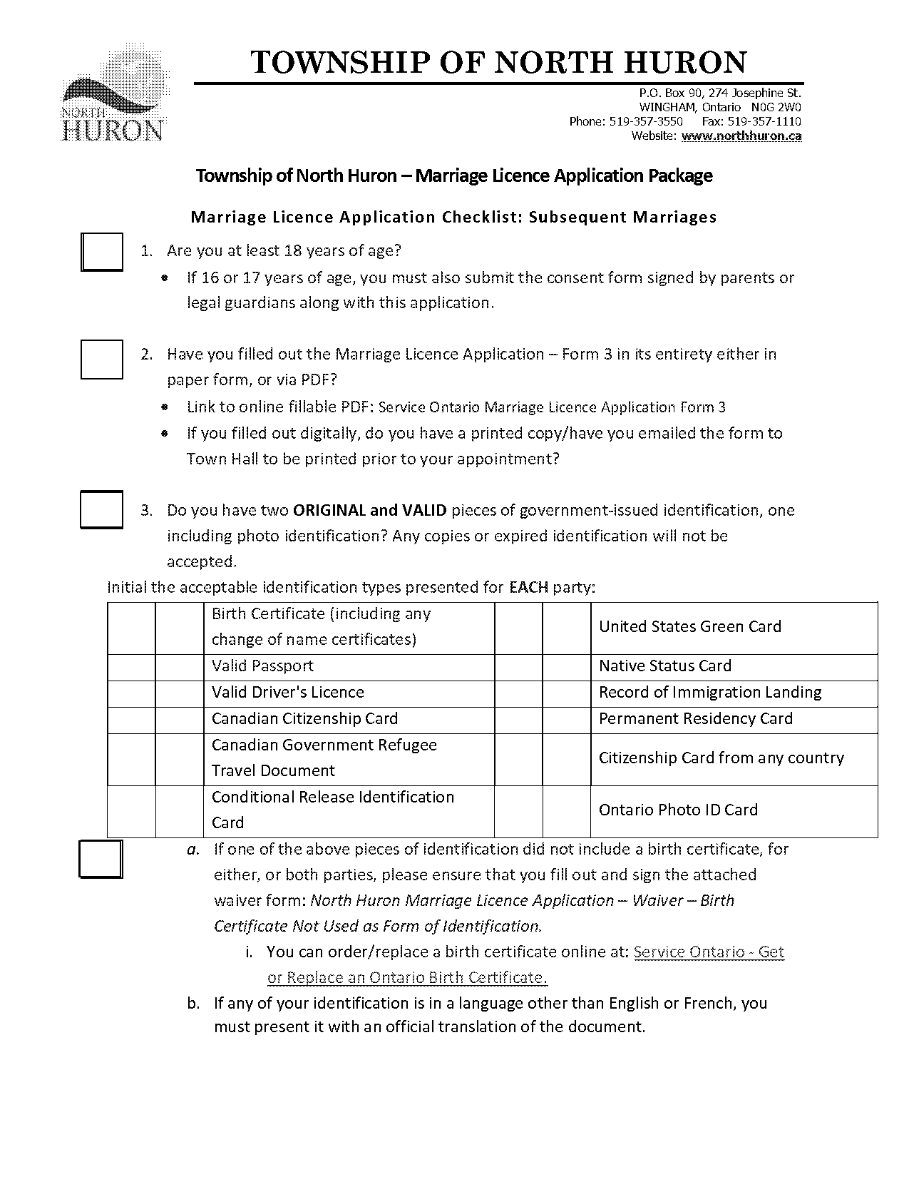 marriage licence form ontario