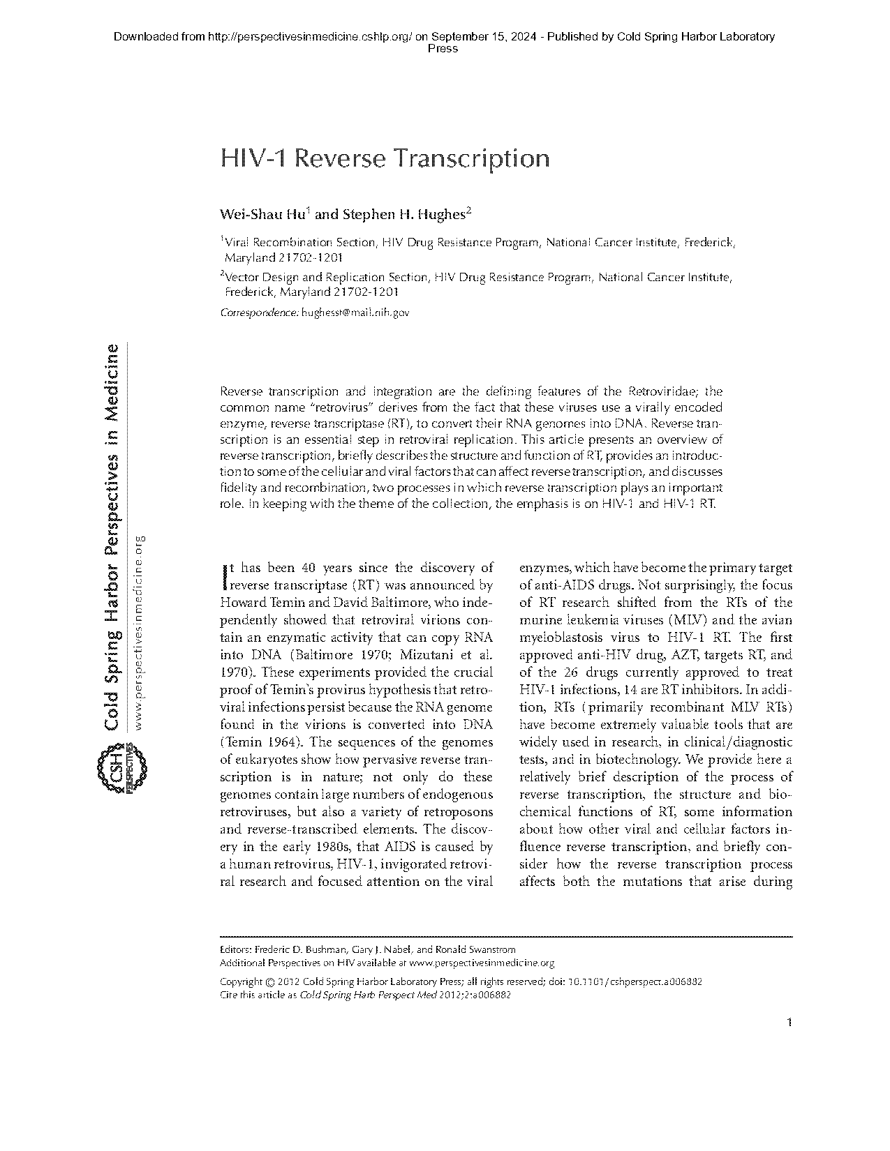 mechanism of reverse transcriptase in hiv