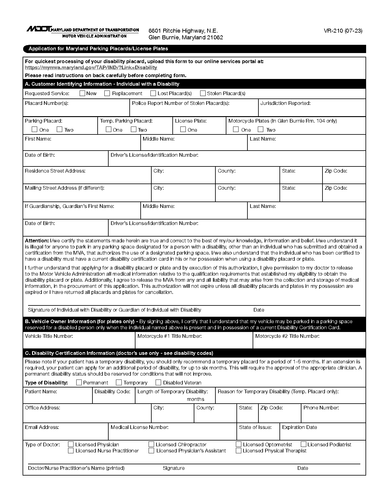 dmv md request a new license