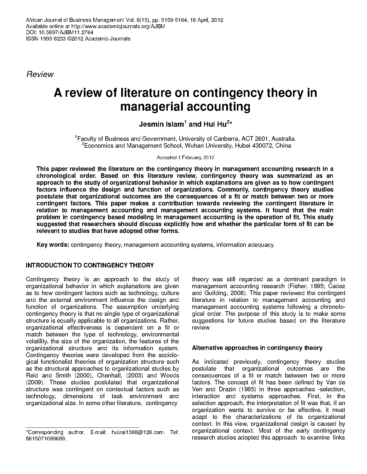 application of contingency theory in management accounting