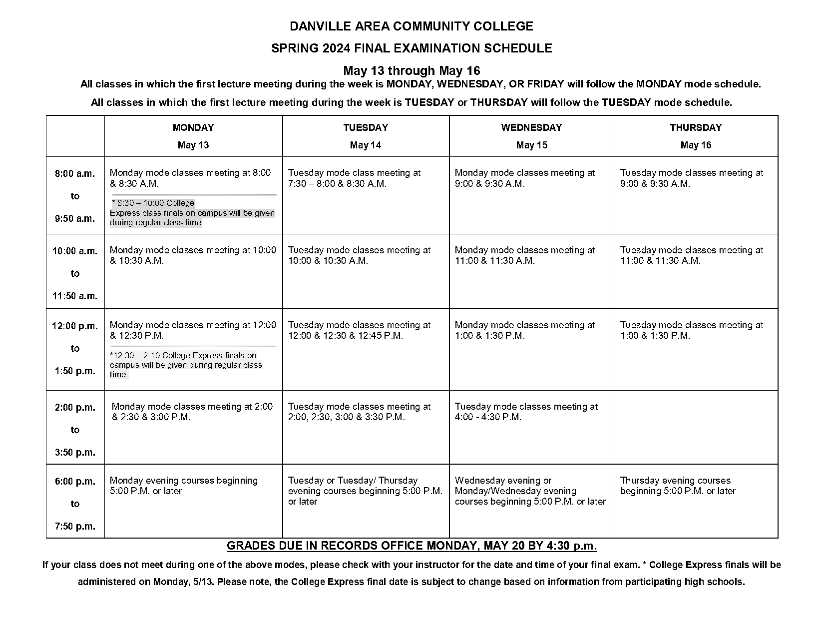 danville community college summer classes schedule