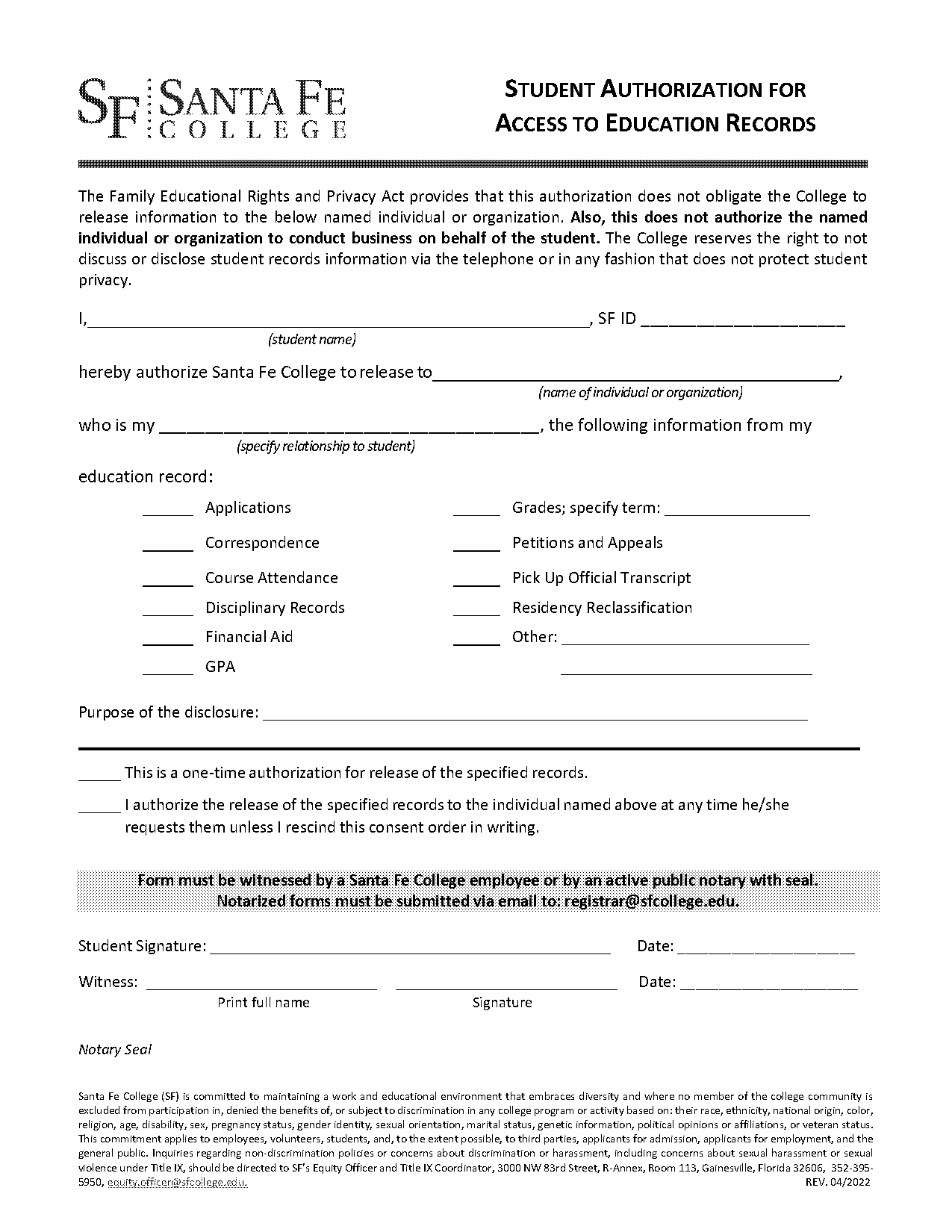 santa fe community college residency form