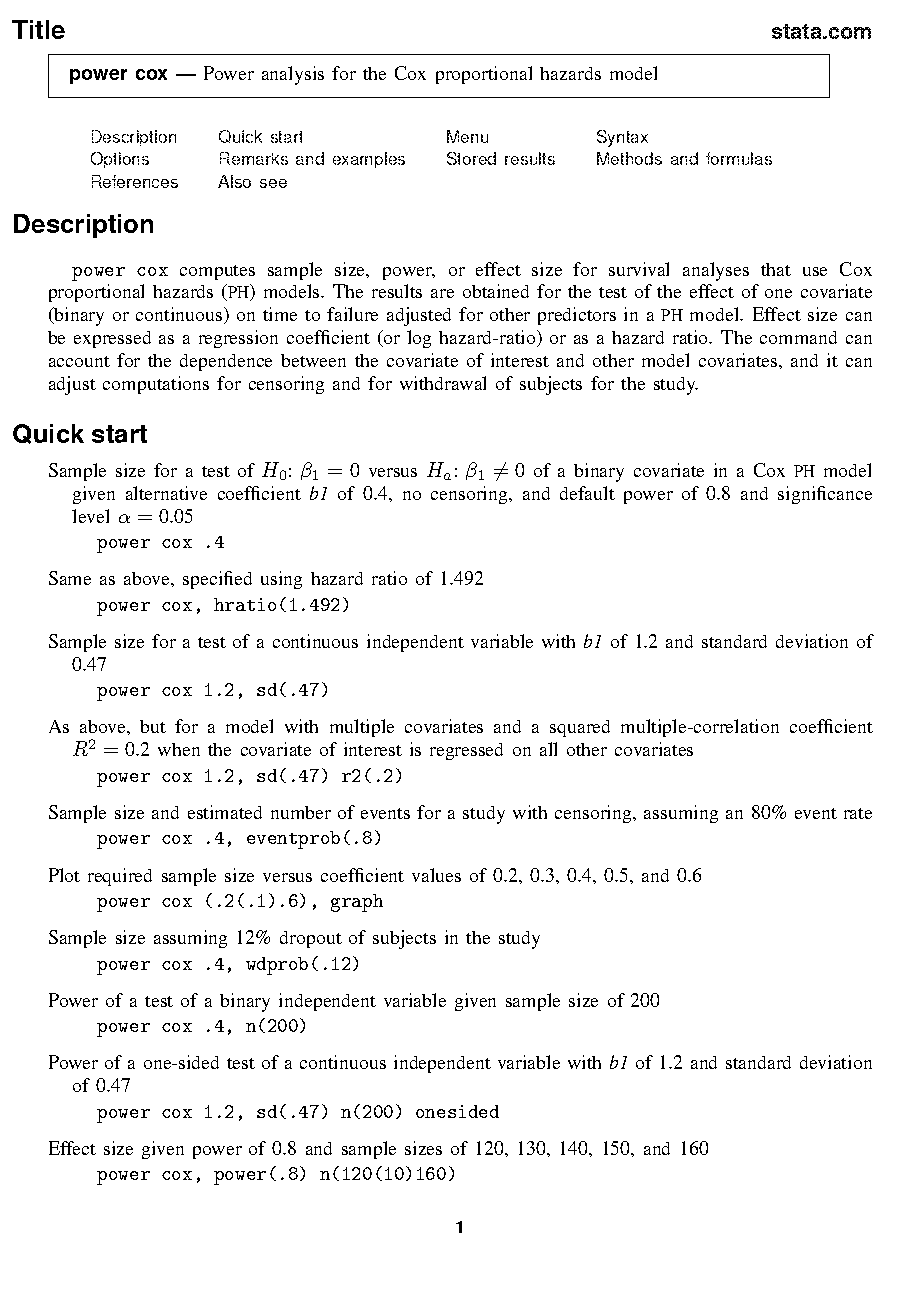 sample size calculation for cox proportional hazards model