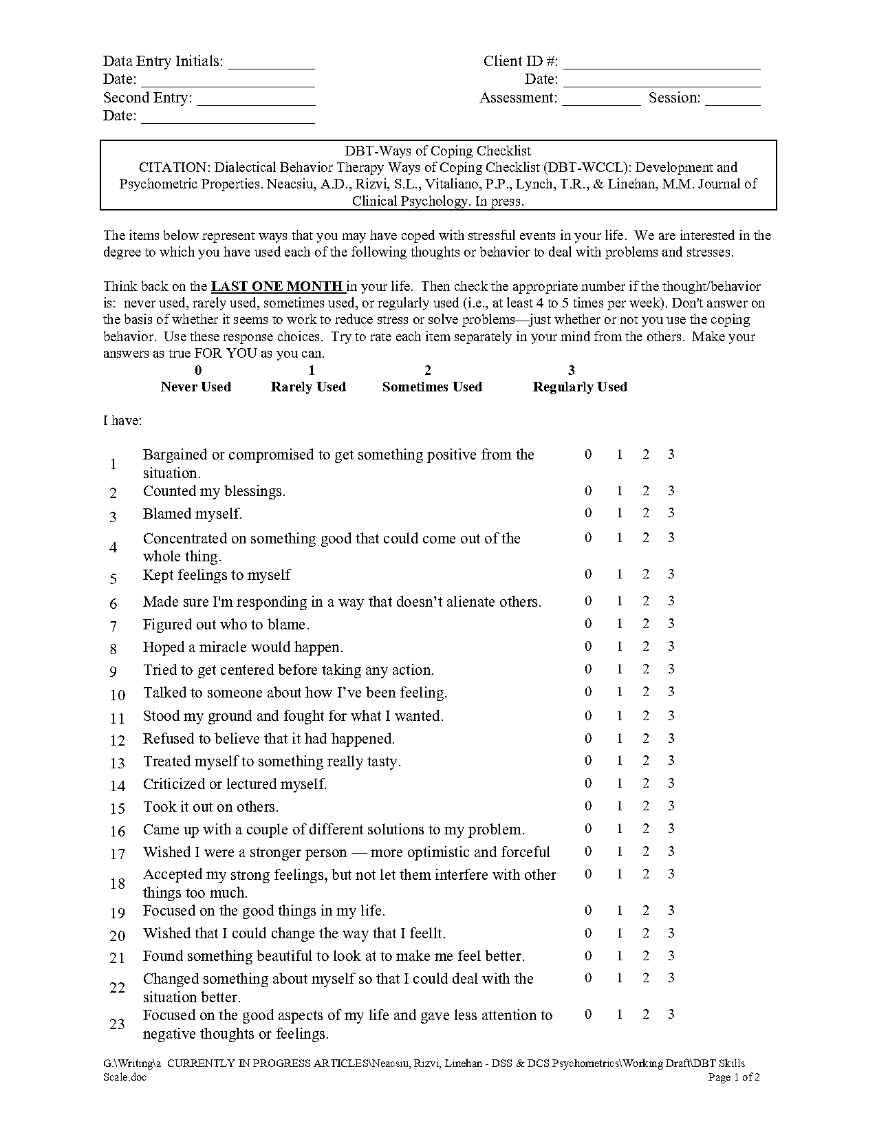 ways of coping checklist pdf