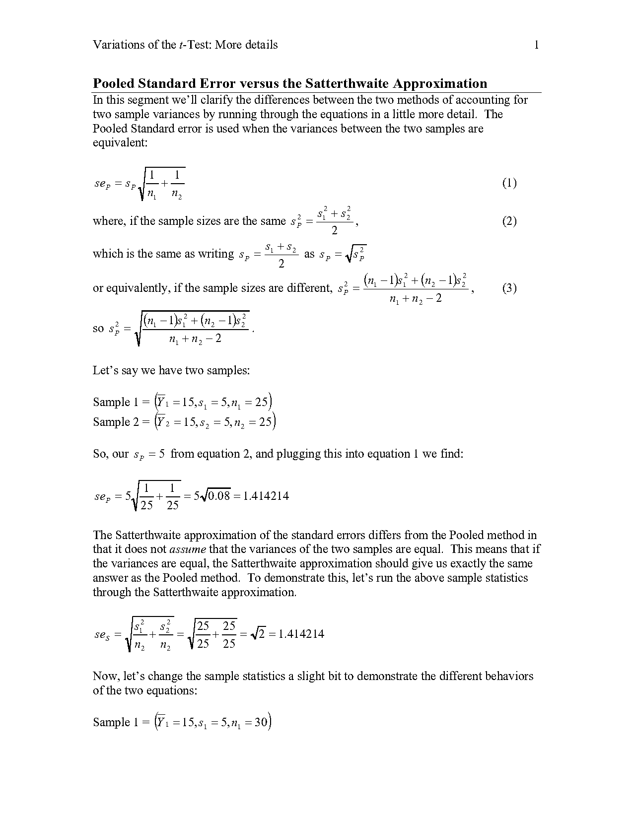 pooled standard error of the difference in sample means