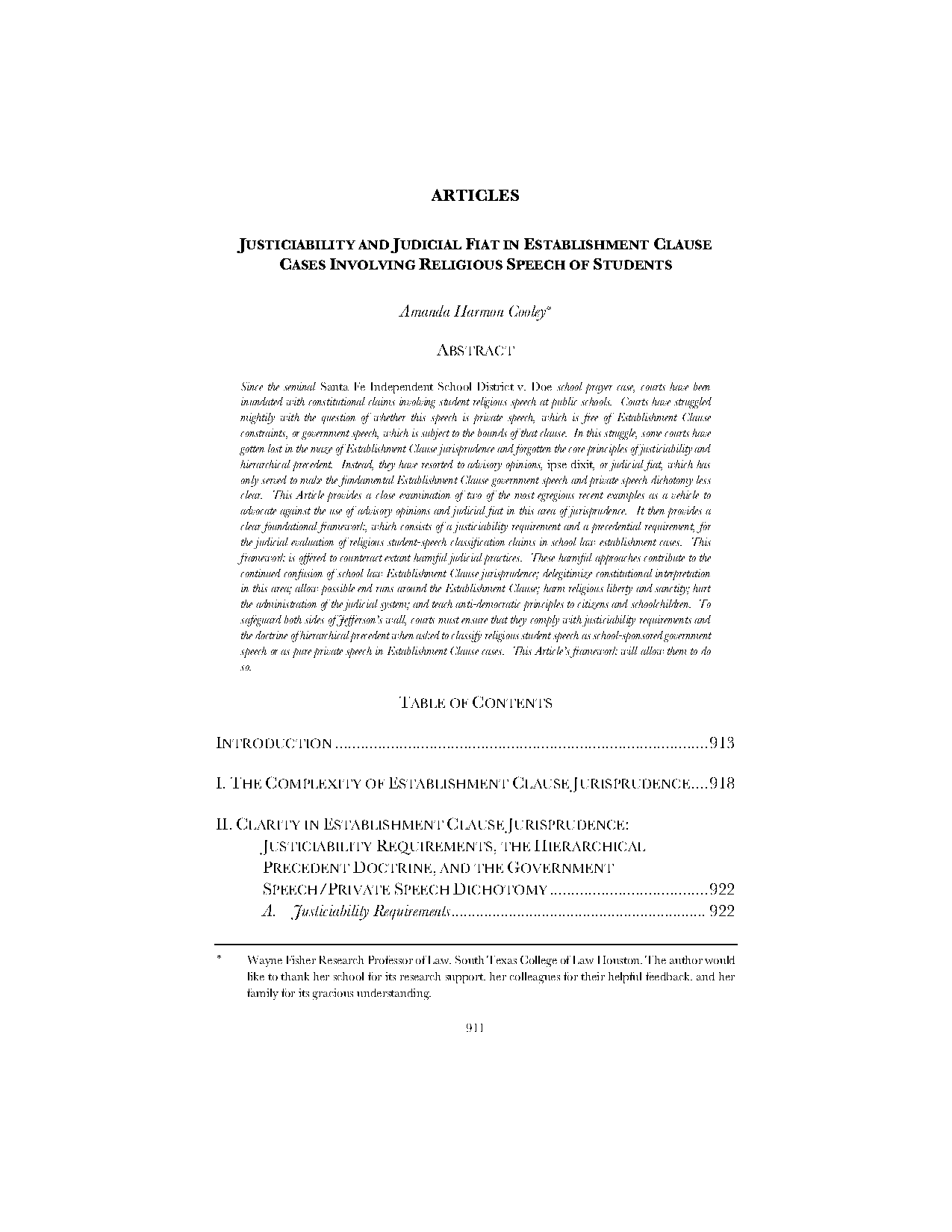 cases involving the establishment clause