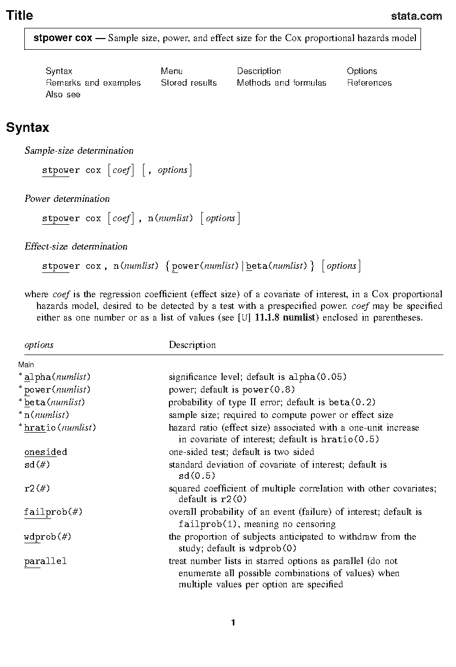 sample size calculation for cox proportional hazards model