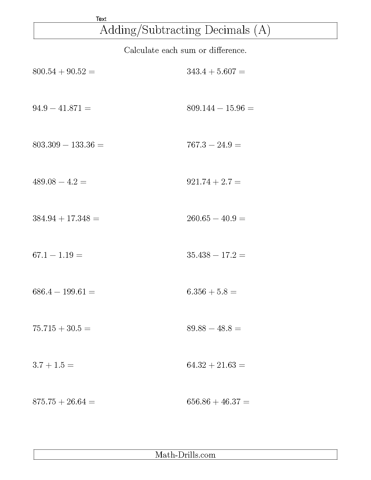 subtracting large numbers worksheet