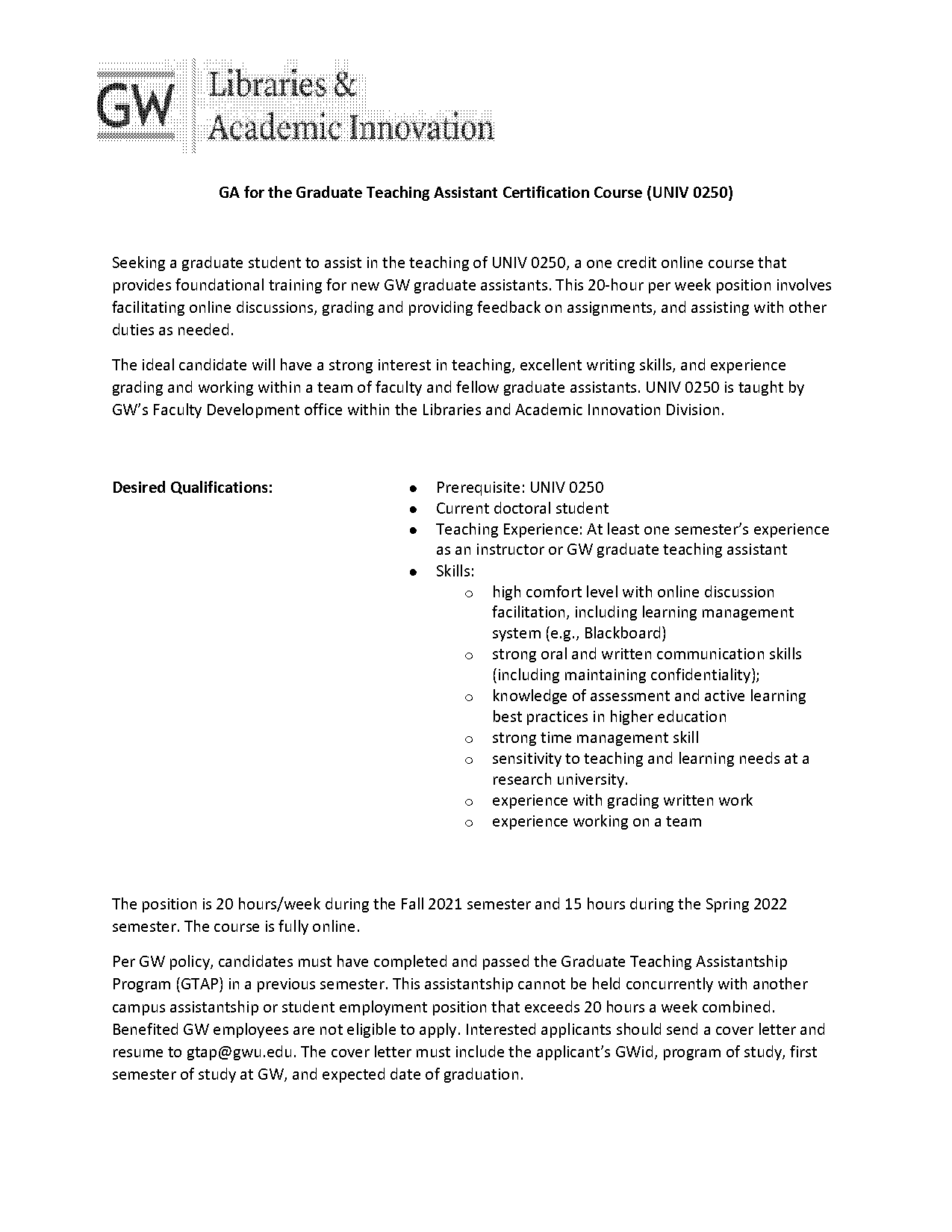 cover letter teaching assistant graduate