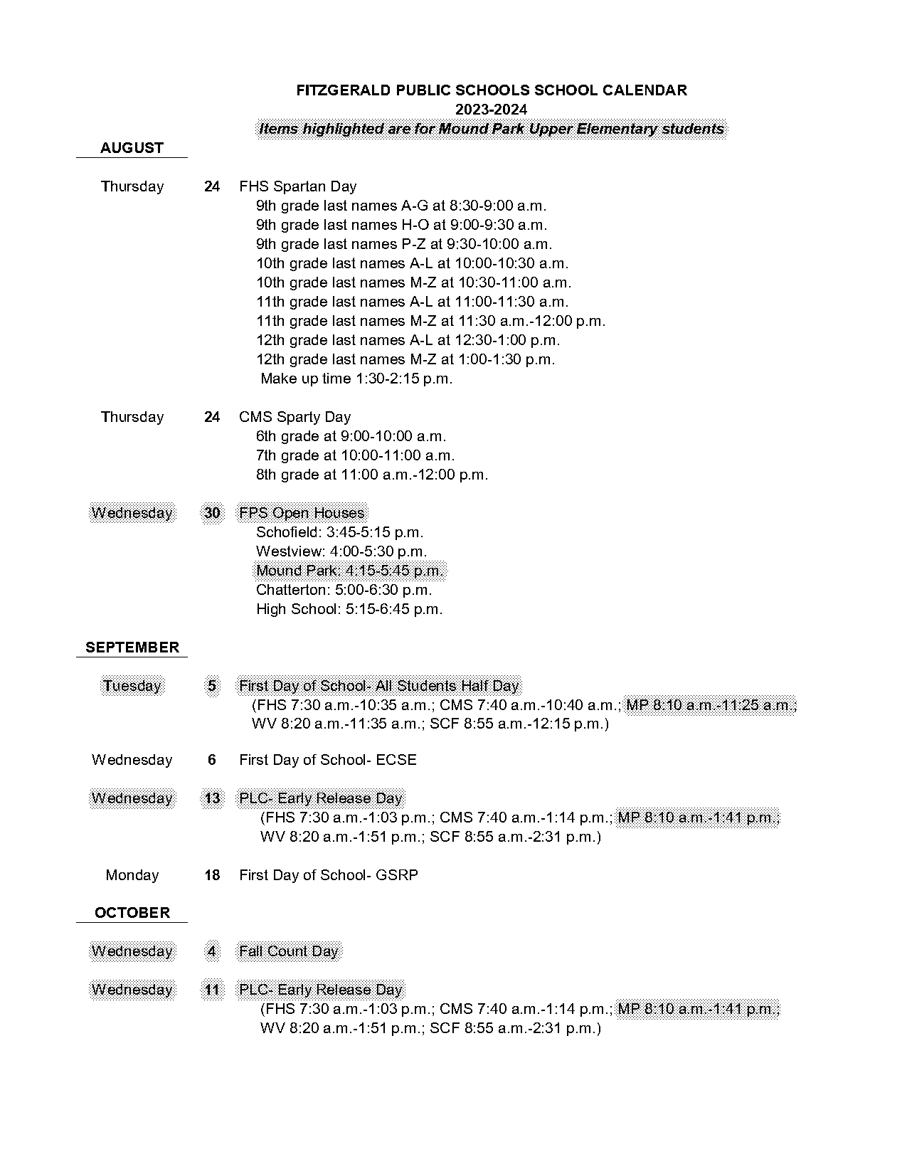 fitzalan high school term dates